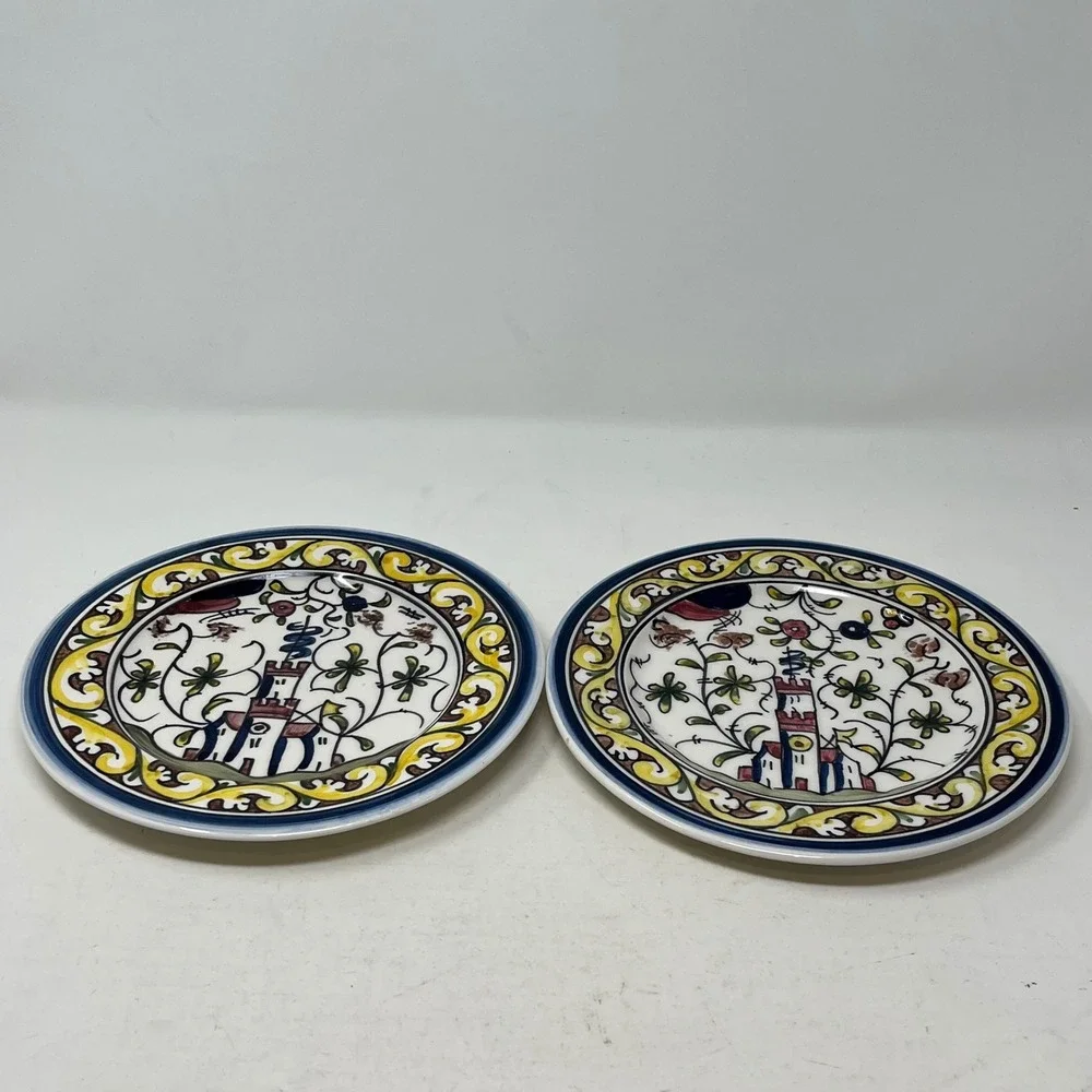 Williams Sonoma Nazari Portugal Handpainted Castle Plates Set of 2 Bread Butter